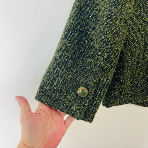 Loft green black button cropped preppy office wool blazer jacket 8 - Picture 6 of 7
